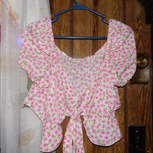 women's top ties in the front pink and white